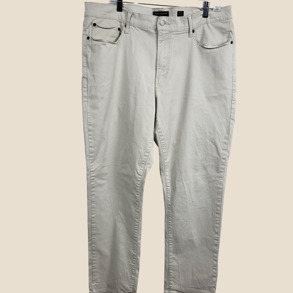 Lucky‎ Brand Mens 38x30 Beige Straight Leg Jeans Stretch 5 Pocket Casual Pants
